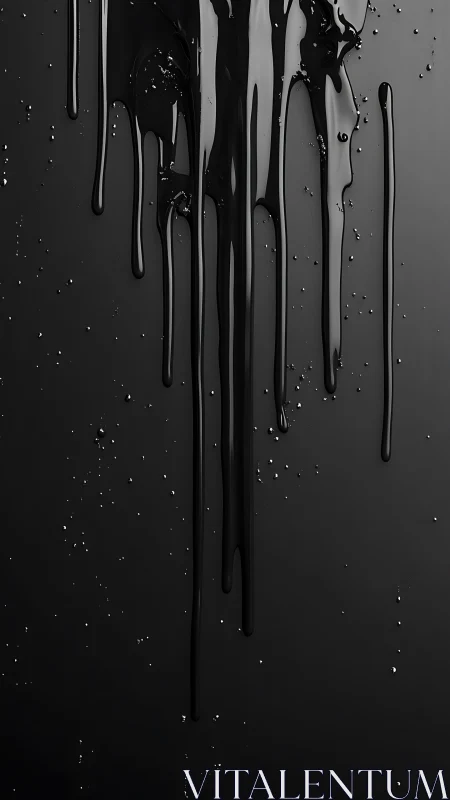Glossy black paint gently drips down a deep charcoal wall
