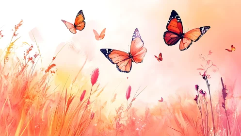 Monarch daydream parade over a watercolor wildflower glow.