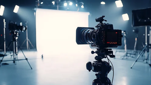 Cozy studio cameras waiting to capture bright new stories.