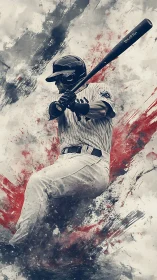 Baseball batter mid swing in dynamic abstract artwork.