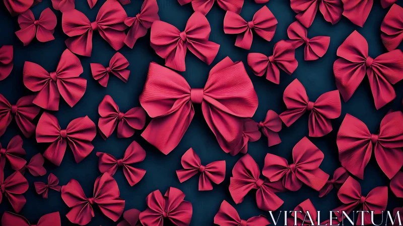 Digital bow composition with repeating scarlet ribbon forms.
