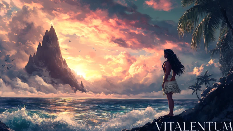 Island Guardian Watches the Horizon at Sunset.