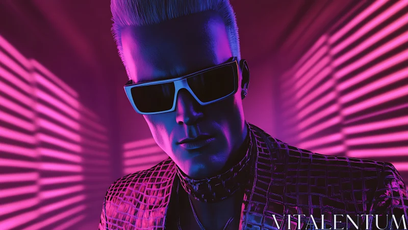 Neon-lit cyberpunk portrait renders chrome-clad figure in profile