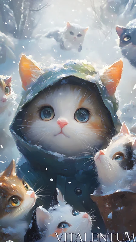 Anthropomorphic feline ensemble rendered with stylized volumetric lighting and particle effects