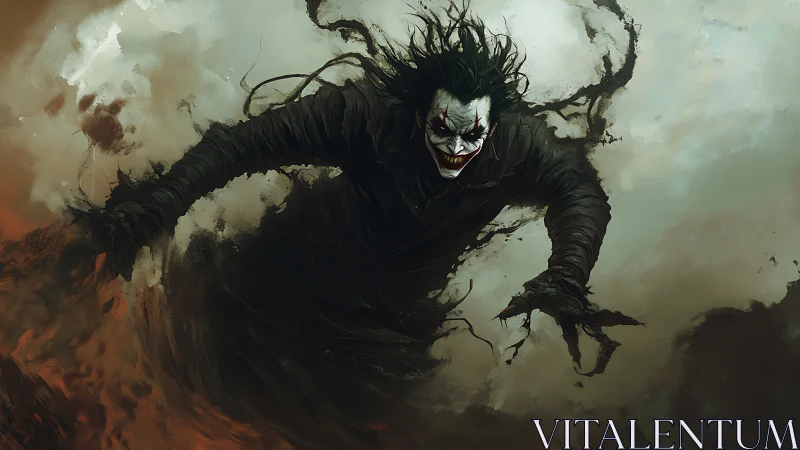 Laughing storm wreathed in chaos-tinted smoke and shadow.