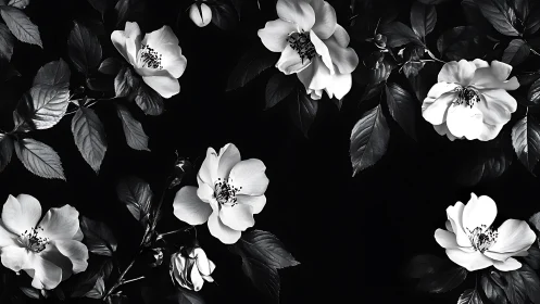 Elegant White Flowers Dance Against a Moody Black Background