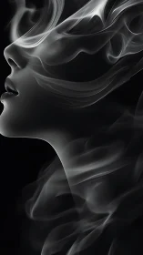 Monochrome female profile in abstract smoke contouring study.