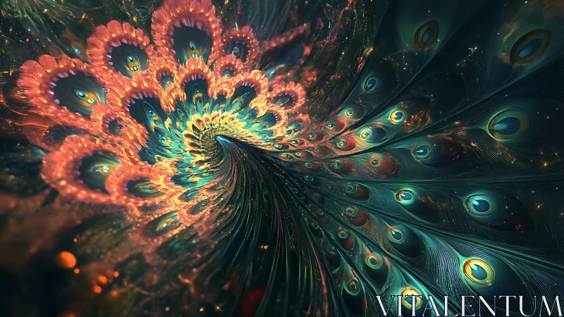Cosmic peacock spiral unfolds in a radiant fractal vortex.