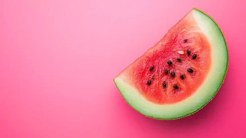 Watermelon wedge sits on flat pink background surface