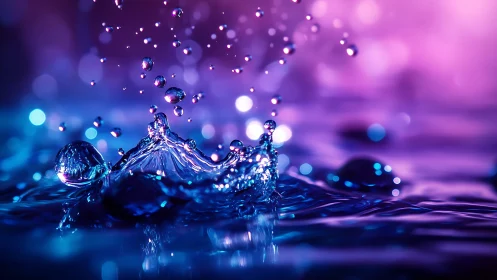 Colorful macro view of water splash in neon light.