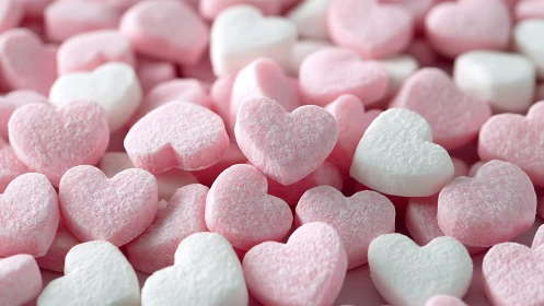 Pink and White Heart-Shaped Candies Arranged in Close Proximity.