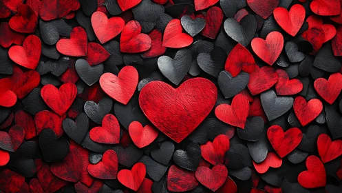 Love's Canvas: Red and Black Hearts Unite.