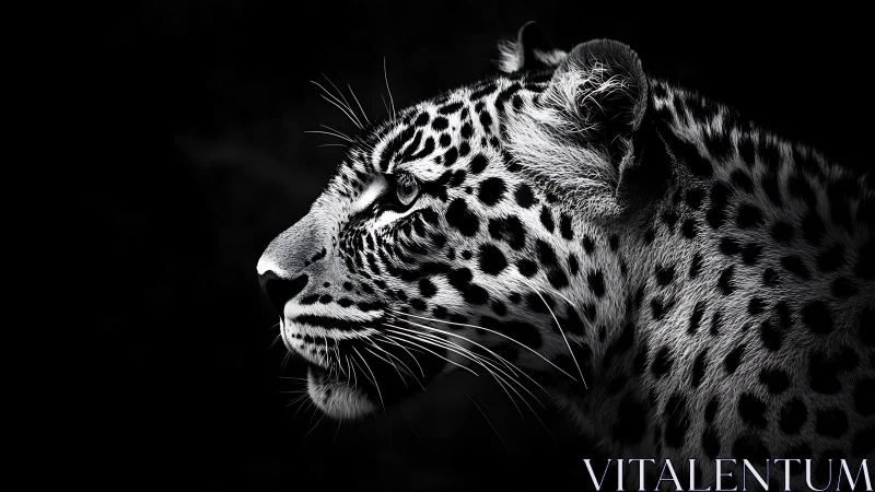 High-contrast monochrome leopard profile in directional lighting.