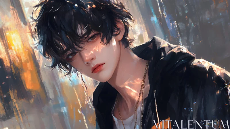 Digital portrait depicts a young figure in diffuse urban light