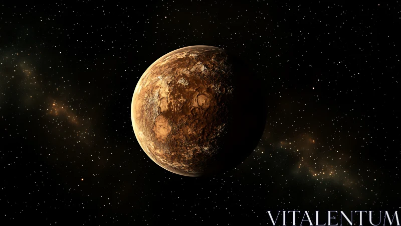 Rust-hued lonely planet drifting through quiet starlight.