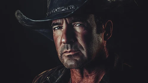 Low-key rugged cowboy portrait with dramatic side lighting