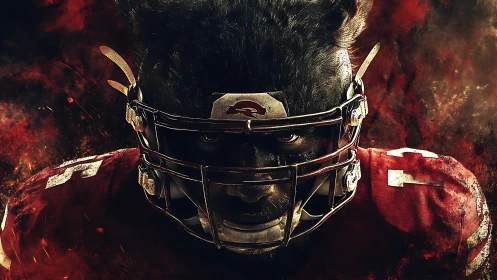 Intense football player stares forward under dramatic lighting