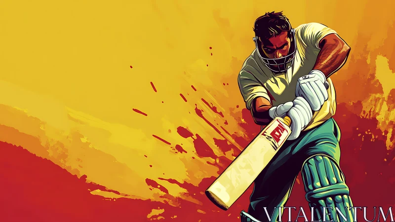 Dynamic digital cricket batsman striking bold shot.