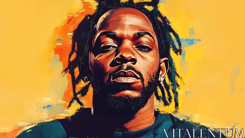 Digital portrait of man with locs on textured yellow ground.