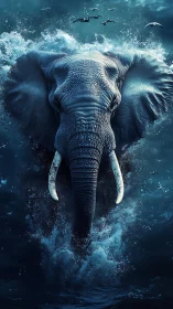 Majestic ocean elephant rising through twilight waves.