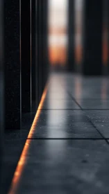 Photorealistic corridor floor with linear amber edge lighting.