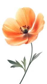 Translucent Poppy Flower: Coral-Orange Petals with Visible Stamen Detail.