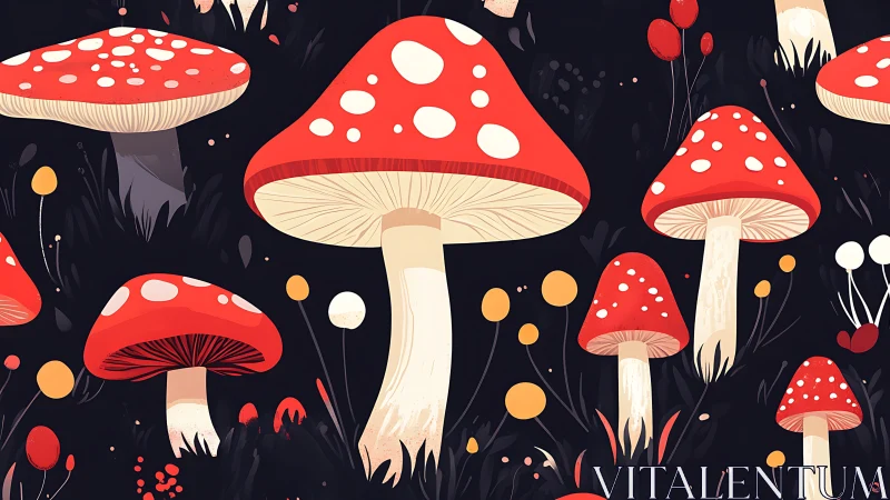 Polka-dotted forest toadstools plotting midnight mischief.