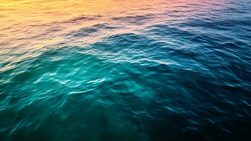 Sunlit ocean ripples under vibrant gradient evening sky.