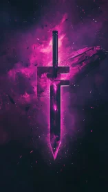 Glowing cosmic sword wrapped in vivid pink nebula light.