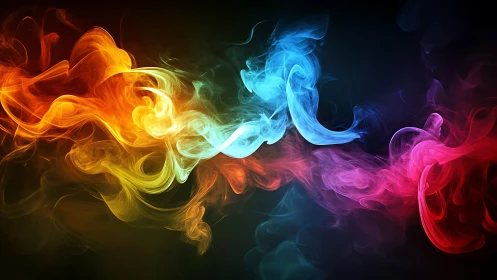 Colorful swirling smoke drifts gently across a deep dark space