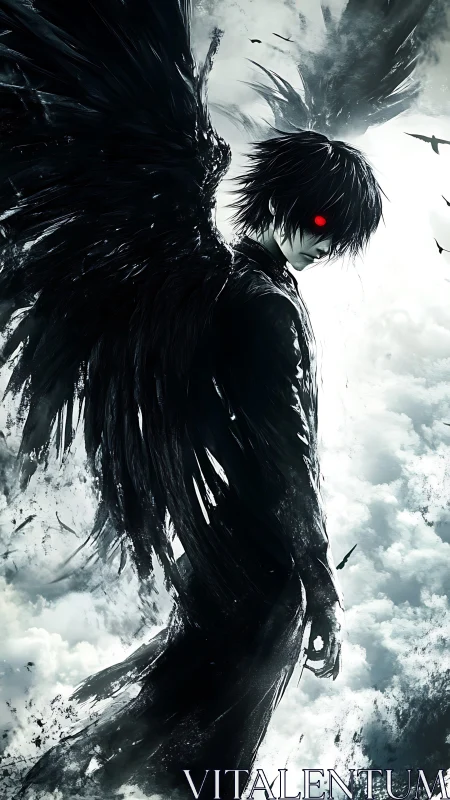 Shadow-winged guardian drifting through stormlit skies.