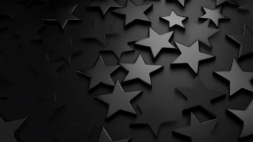 Black glossy star shapes scattered on dark reflective surface