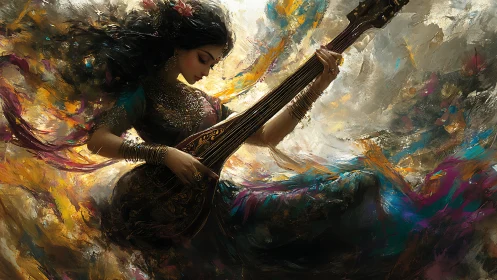 Velvet storm of sound curls around the veena player’s grace