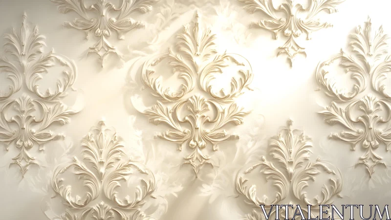 Elegant baroque damask wallpaper with ornate cream patterns.