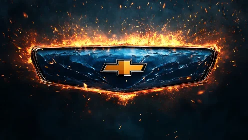 Chevrolet emblem ignites within molten metallic fire halo.
