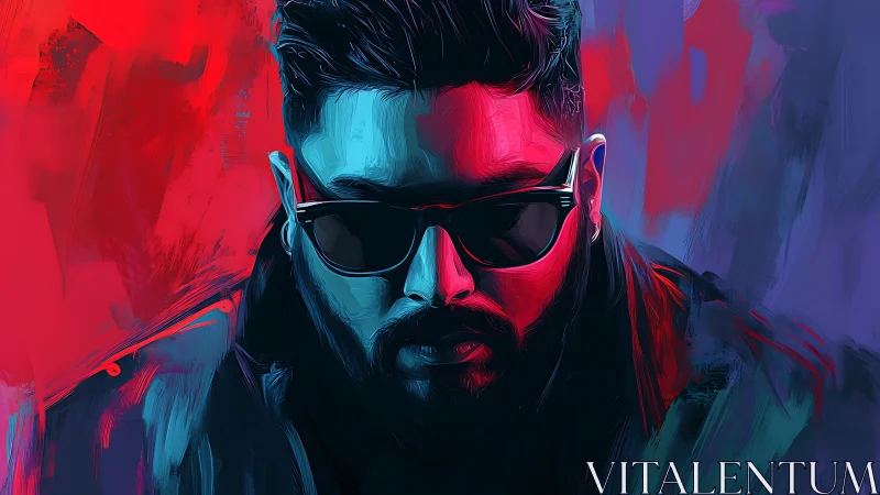 Stylized digital portrait shows man in sunglasses facing forward