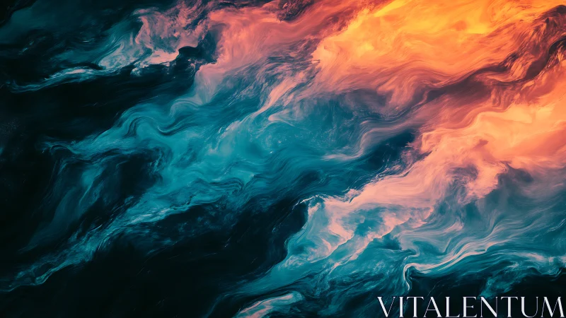 Liquid Fire Meets Cool Water: Abstract Waves Collide.