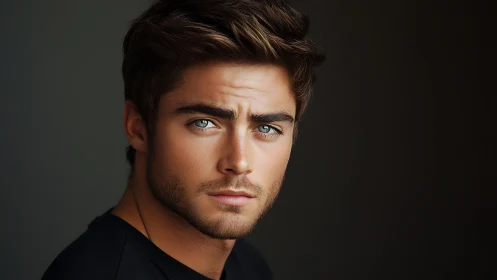 Intense male portrait under soft side lighting in profile focus.