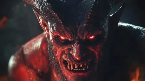 Demonic creature rendered in dramatic red backlit 3D closeup