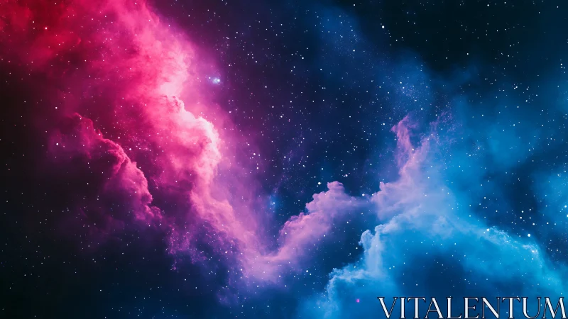 Pink and blue interstellar nebula cloud with star field.