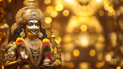 Golden deity statue glowing with gentle, welcoming light.