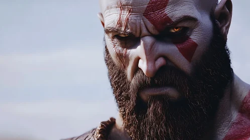 Battle-hardened warrior’s burning stare commands the frame