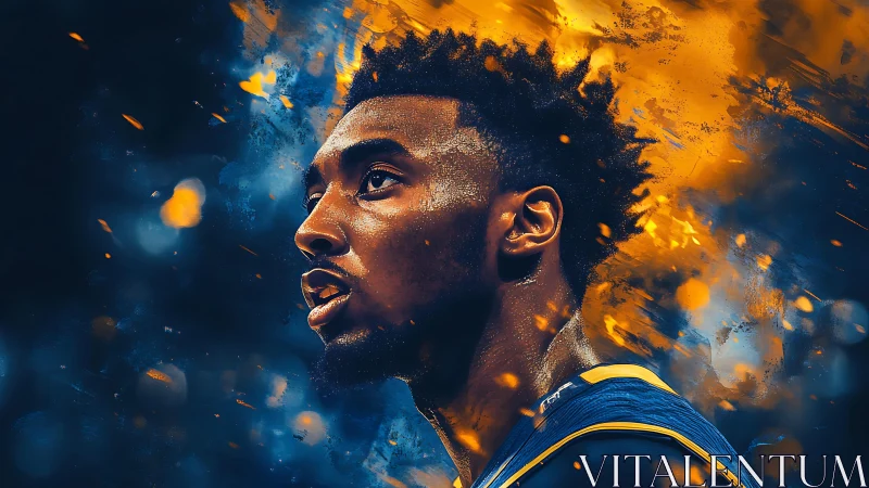 Basketball player portrait rendered with dynamic color splashes