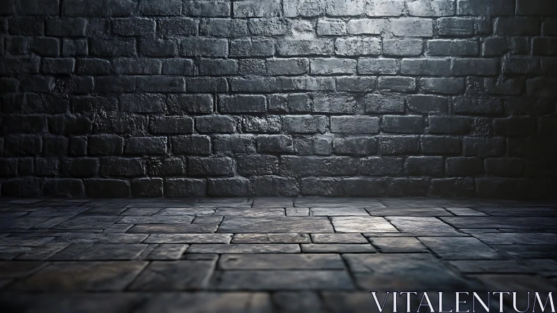 Moody stone brick interior with dramatic side lighting.