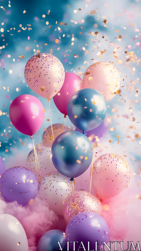 Celebrate Joy with Colorful Balloons and Golden Confetti