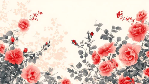 Blushing blooms cascade through cream: vintage roses in watercolor reverie.