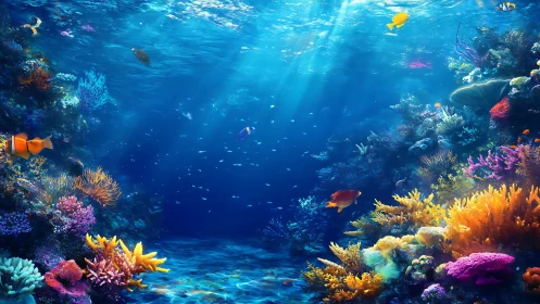 Colorful coral reef scene with tropical fish underwater.