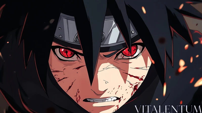 Fierce red-eyed anime warrior ready to face the battle.