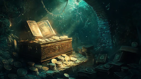 Spellbound treasure chest hums softly beneath emerald light