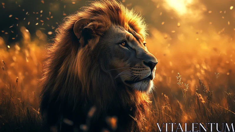 Digital lion profile rendered in warm backlit field